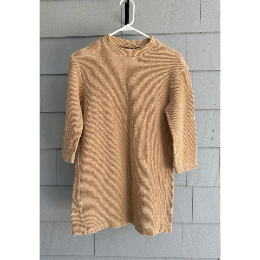 Reformation Channing Sweater Dress XS Buff‎ Beige Ribbed Organic Cotton